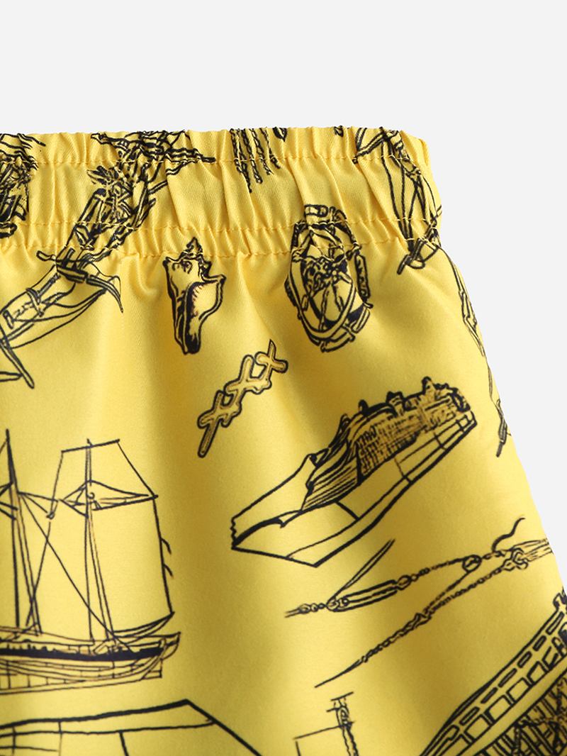 Herr Beach Sea Boat Pattern Digital Med Tryck Borstad Loose Shorts Byxor