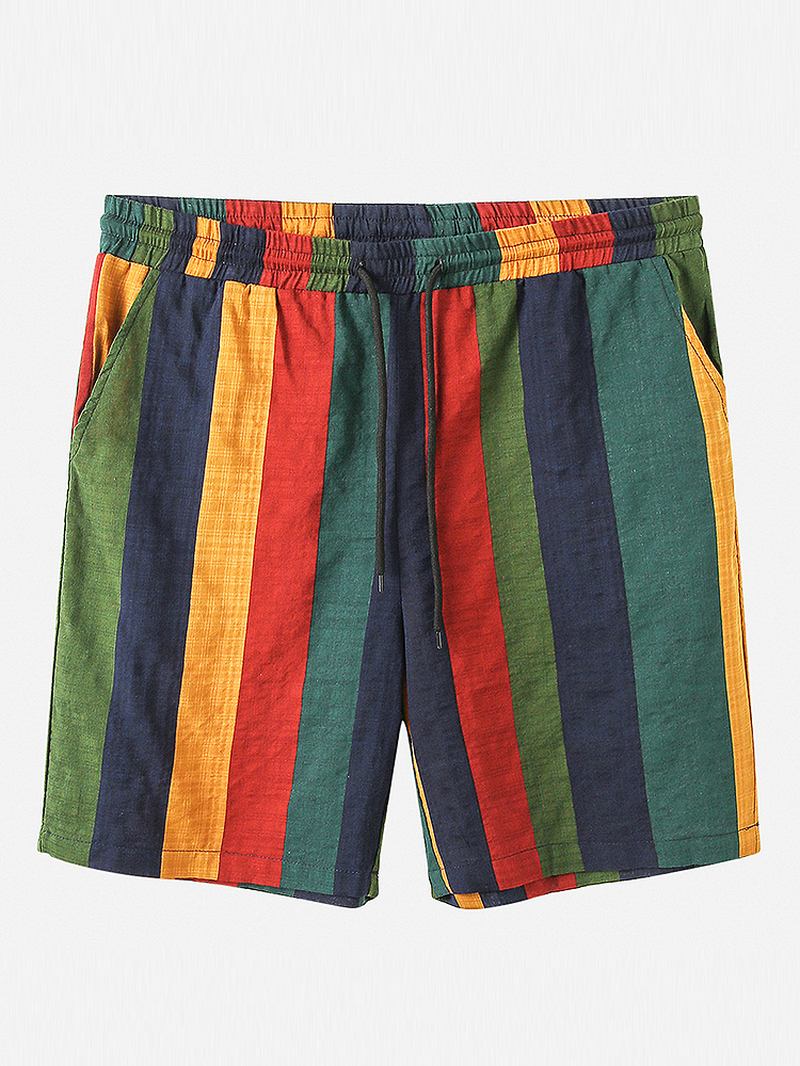 Herr Bomull Andas Färgglada Randiga Dragsko Casual Shorts