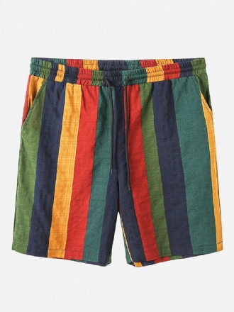 Herr Bomull Andas Färgglada Randiga Dragsko Casual Shorts