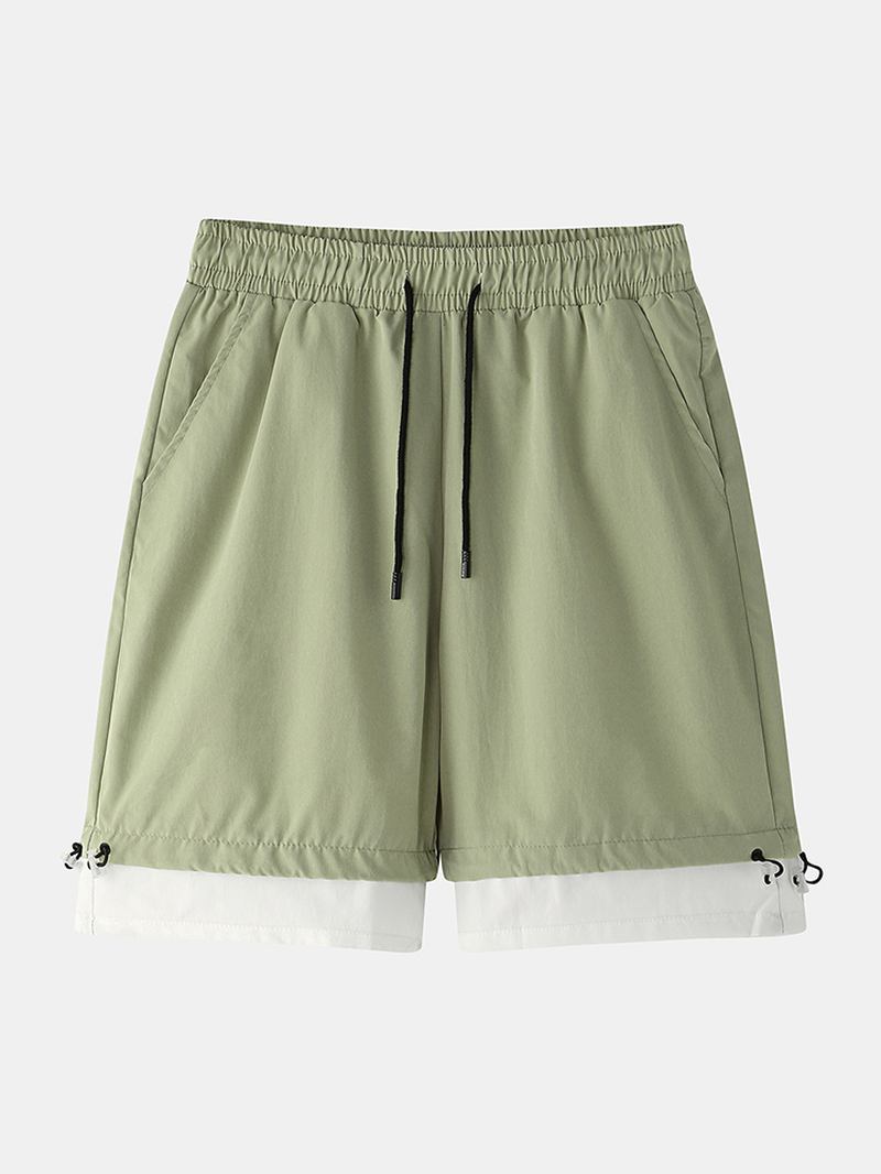 Herr Bomull Enfärgad Dragsko Loose Fit Casual Shorts