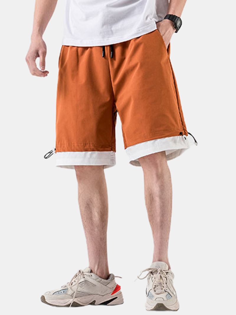 Herr Bomull Enfärgad Dragsko Loose Fit Casual Shorts