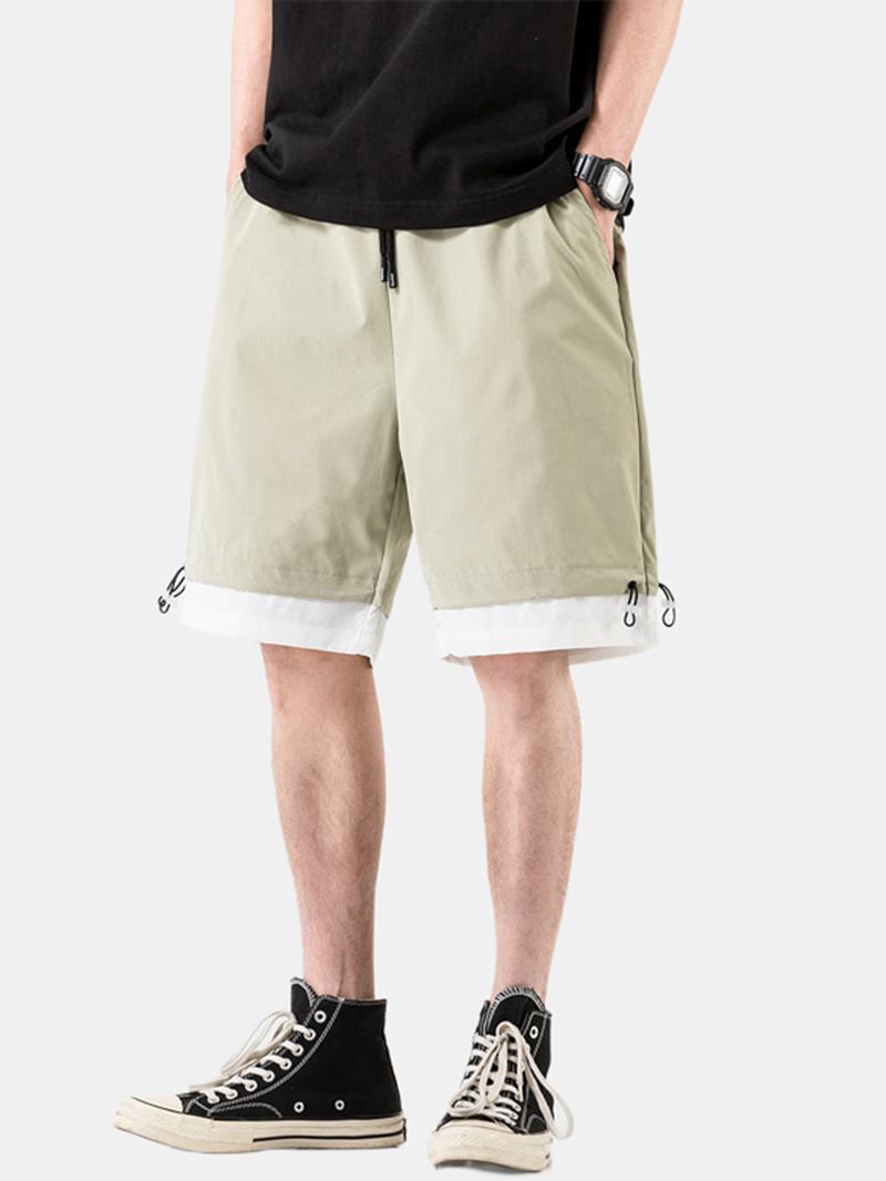 Herr Bomull Enfärgad Dragsko Loose Fit Casual Shorts