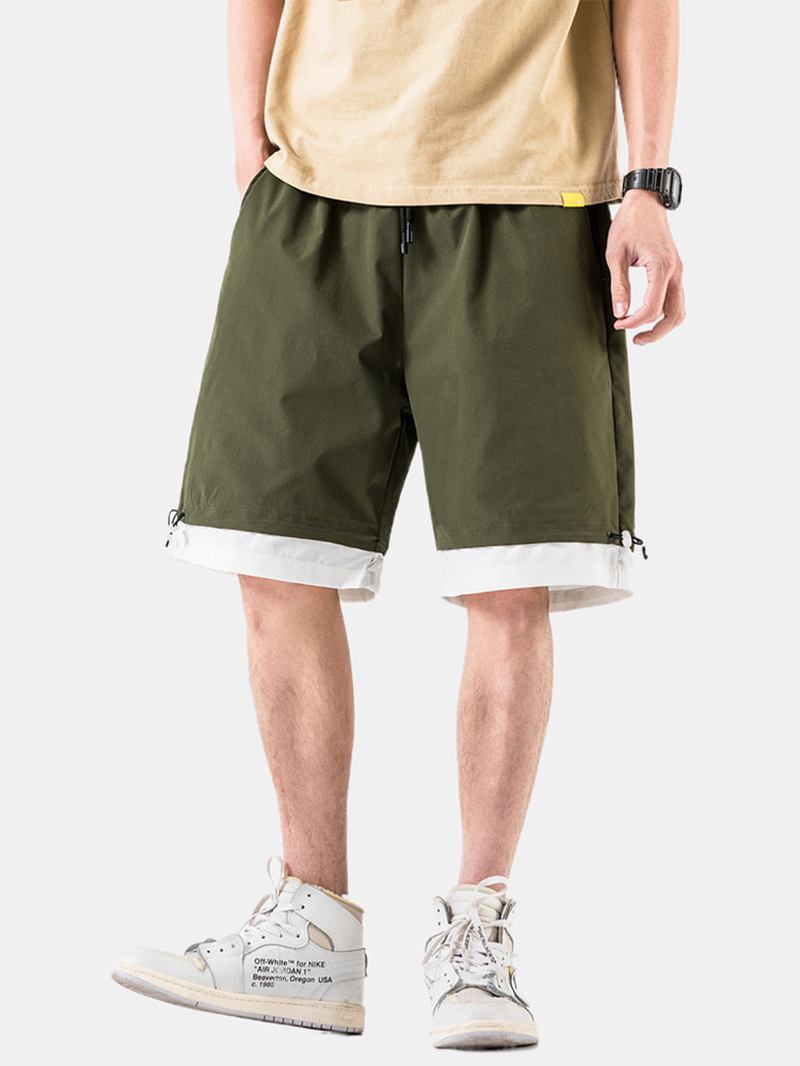 Herr Bomull Enfärgad Dragsko Loose Fit Casual Shorts