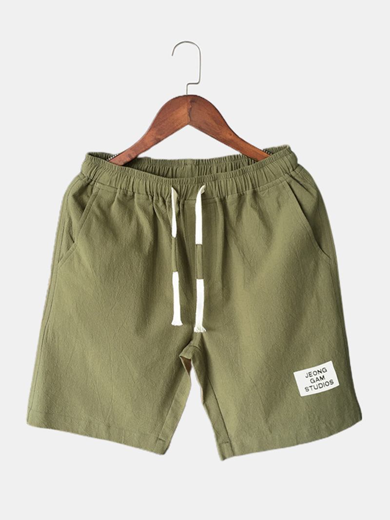 Herr Bomull Enfärgad Little Tag Dragsko Casual Shorts Med Ficka