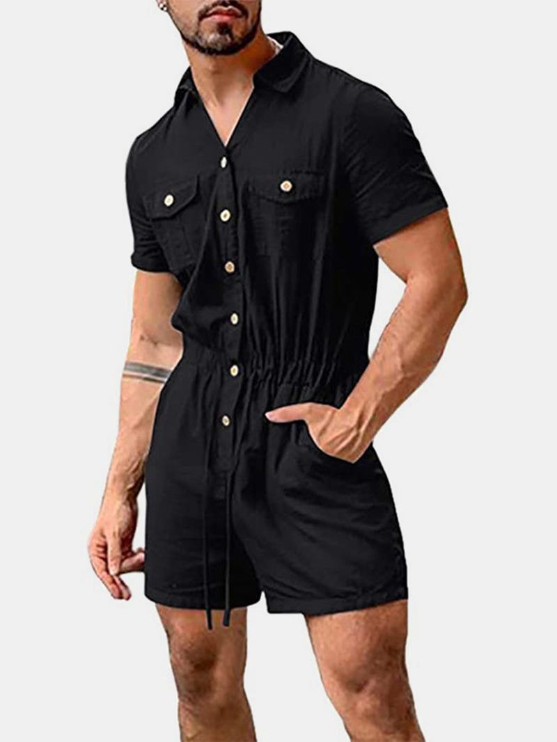 Herr Bomull I Enfärgad Multificka Casual Kortärmade Shorts Jumpsuits