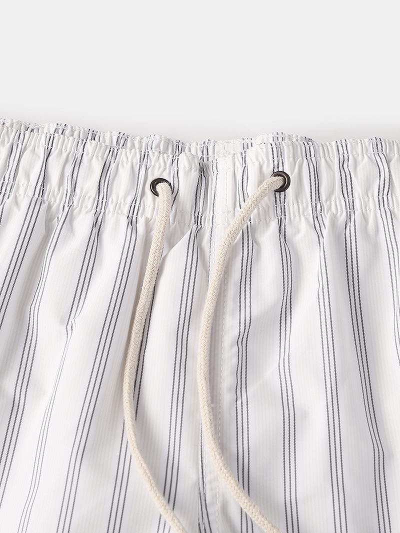 Herr Cozy Stripe Loungewear Shorts Dragsko Snabbtorkande Lösa Mini Shorts