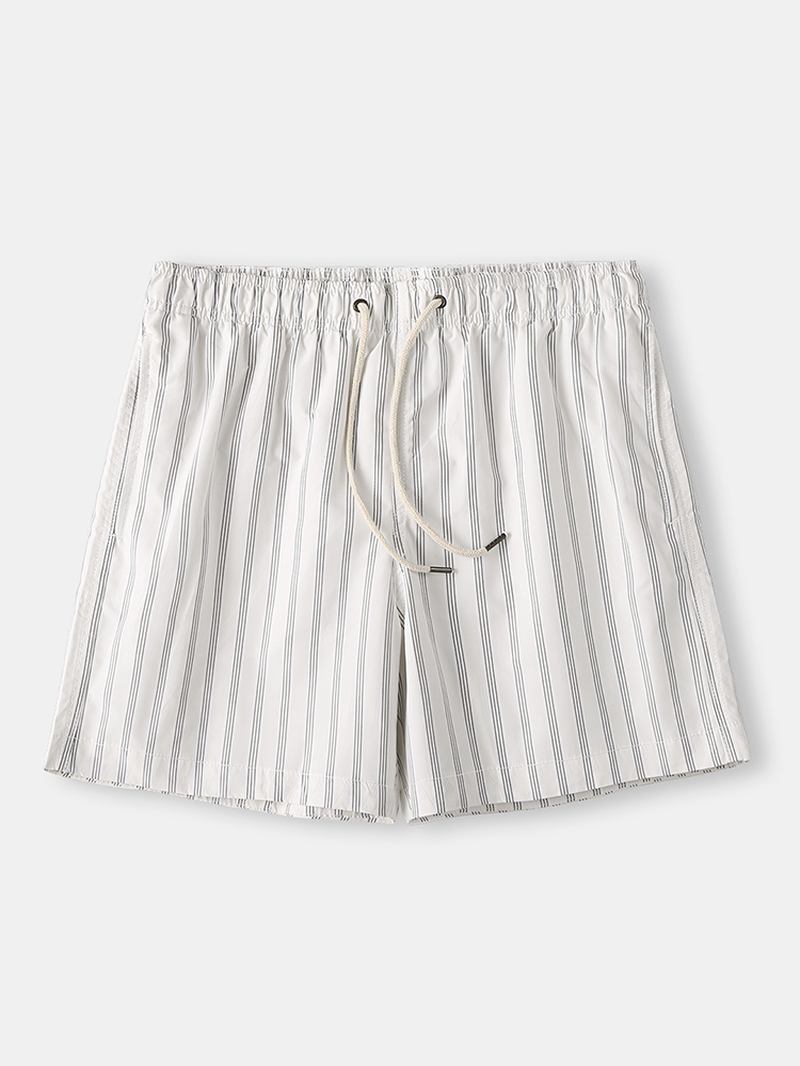 Herr Cozy Stripe Loungewear Shorts Dragsko Snabbtorkande Lösa Mini Shorts