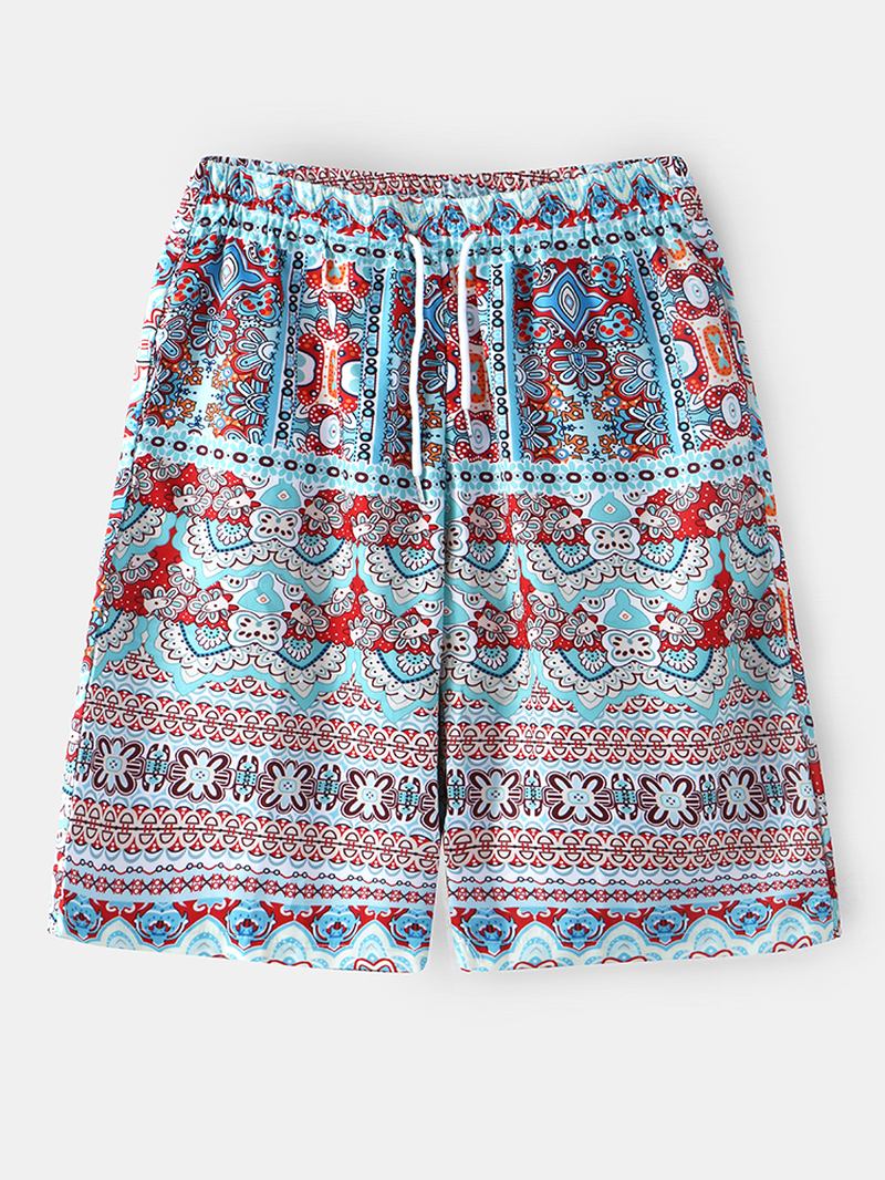 Herr Etnisk Stil Med Tryck Dragsko Holiday Casual Shorts Med Ficka