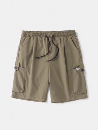 Herr Multi Pockets Elastisk Midja Dragsko Casual Shorts