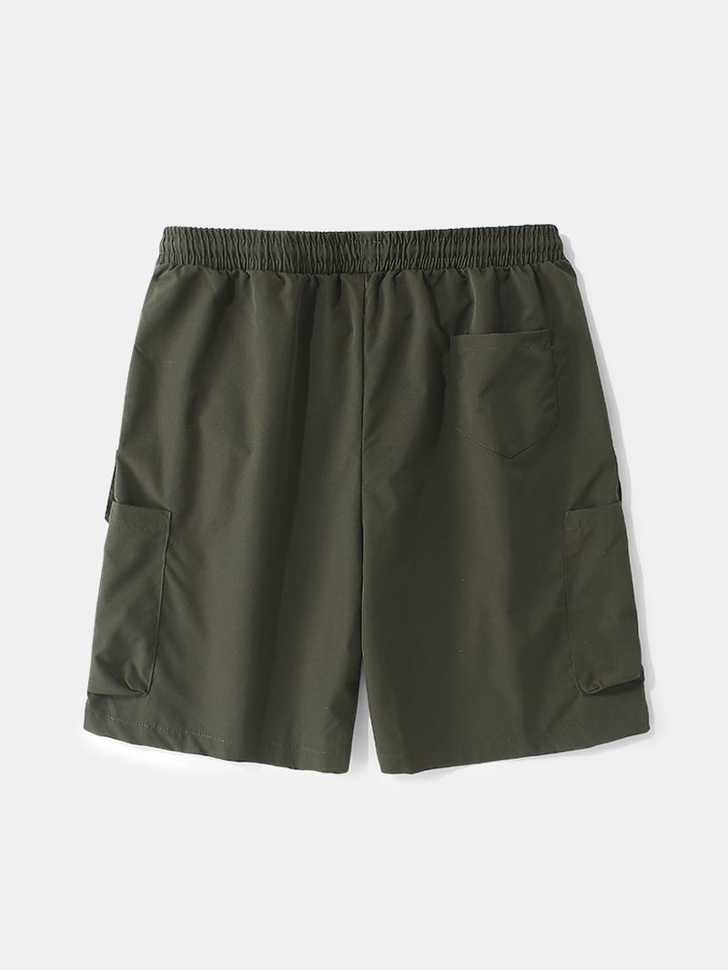 Herr Multi Pockets Elastisk Midja Dragsko Casual Shorts