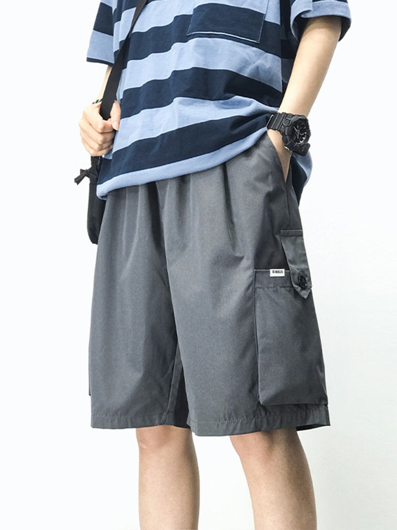 Herr Multi Pockets Elastisk Midja Dragsko Casual Shorts