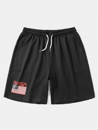 Herr Nasa Label Leisure Svarta Shorts Med Elastisk Midja Med Sidficka