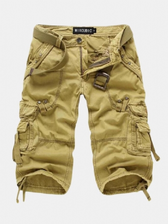 Herr Outdoor Multi-pocket Cargo Shorts Enfärgad Casual Knälånga Bomullsshorts