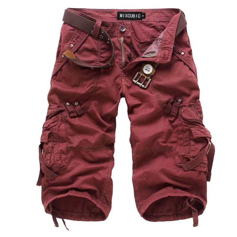 Herr Outdoor Multi-pocket Cargo Shorts Enfärgad Casual Knälånga Bomullsshorts