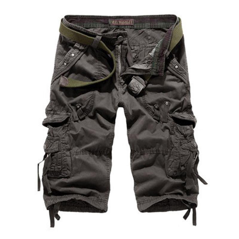 Herr Outdoor Multi-pocket Cargo Shorts Enfärgad Casual Knälånga Bomullsshorts