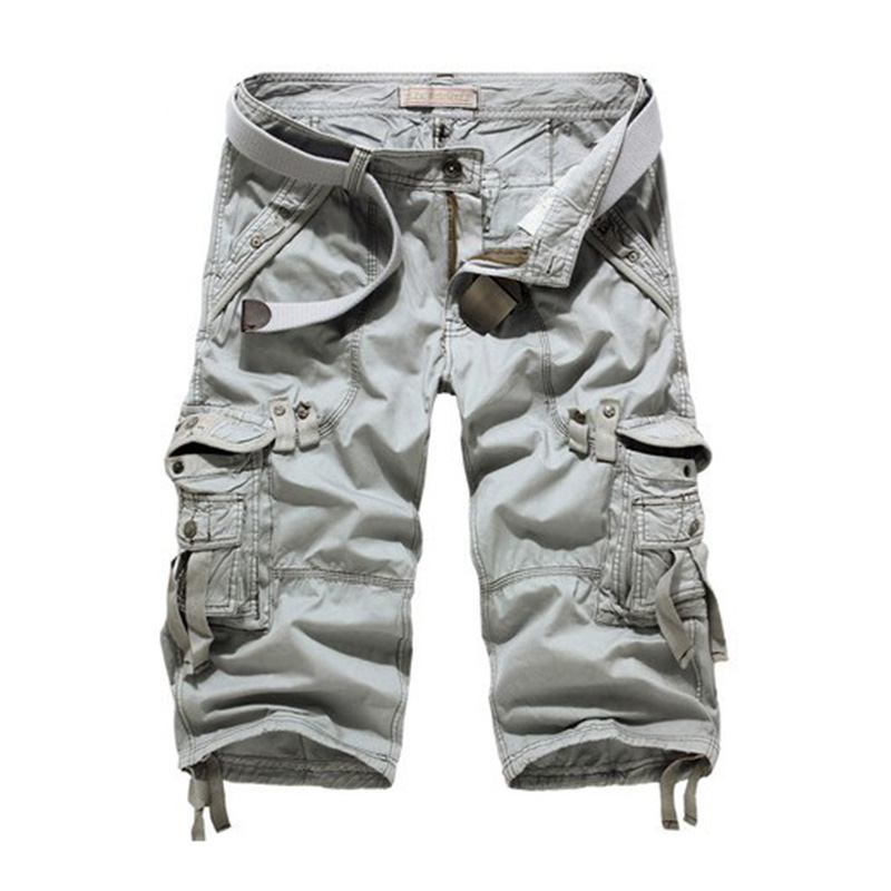 Herr Outdoor Multi-pocket Cargo Shorts Enfärgad Casual Knälånga Bomullsshorts