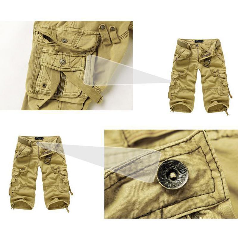 Herr Outdoor Multi-pocket Cargo Shorts Enfärgad Casual Knälånga Bomullsshorts