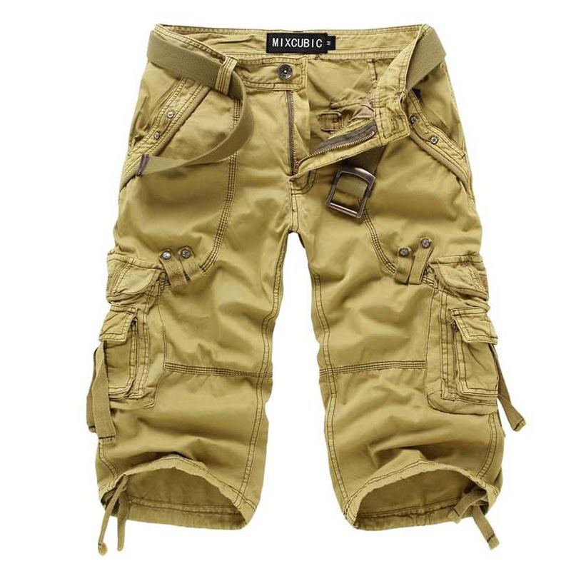 Herr Outdoor Multi-pocket Cargo Shorts Enfärgad Casual Knälånga Bomullsshorts