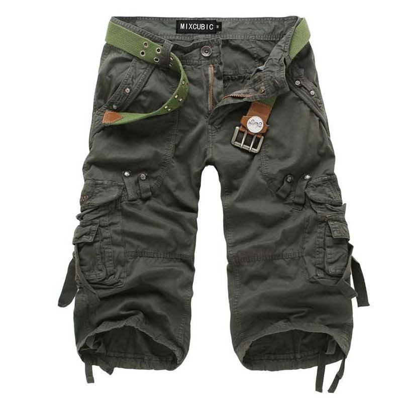 Herr Outdoor Multi-pocket Cargo Shorts Enfärgad Casual Knälånga Bomullsshorts