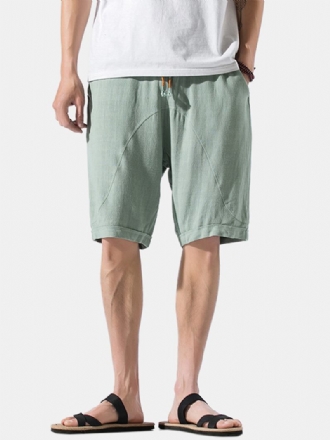 Herr Sommar Linne Elastisk Midja Lös Andas Casual Shorts