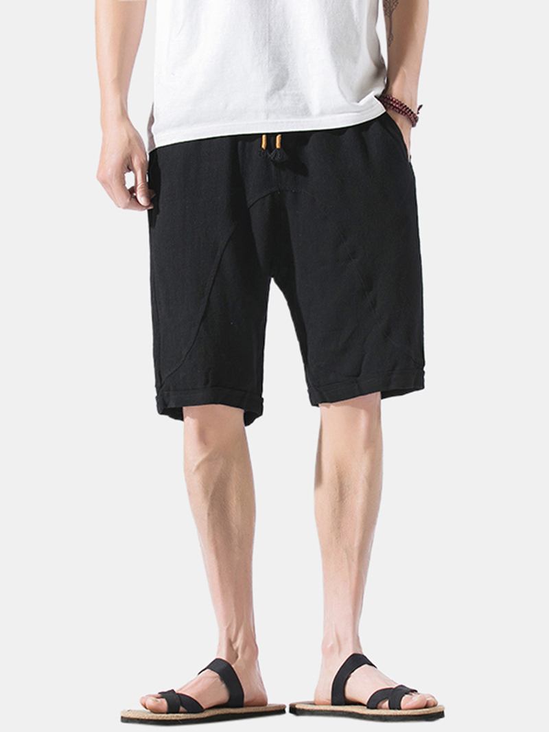 Herr Sommar Linne Elastisk Midja Lös Andas Casual Shorts