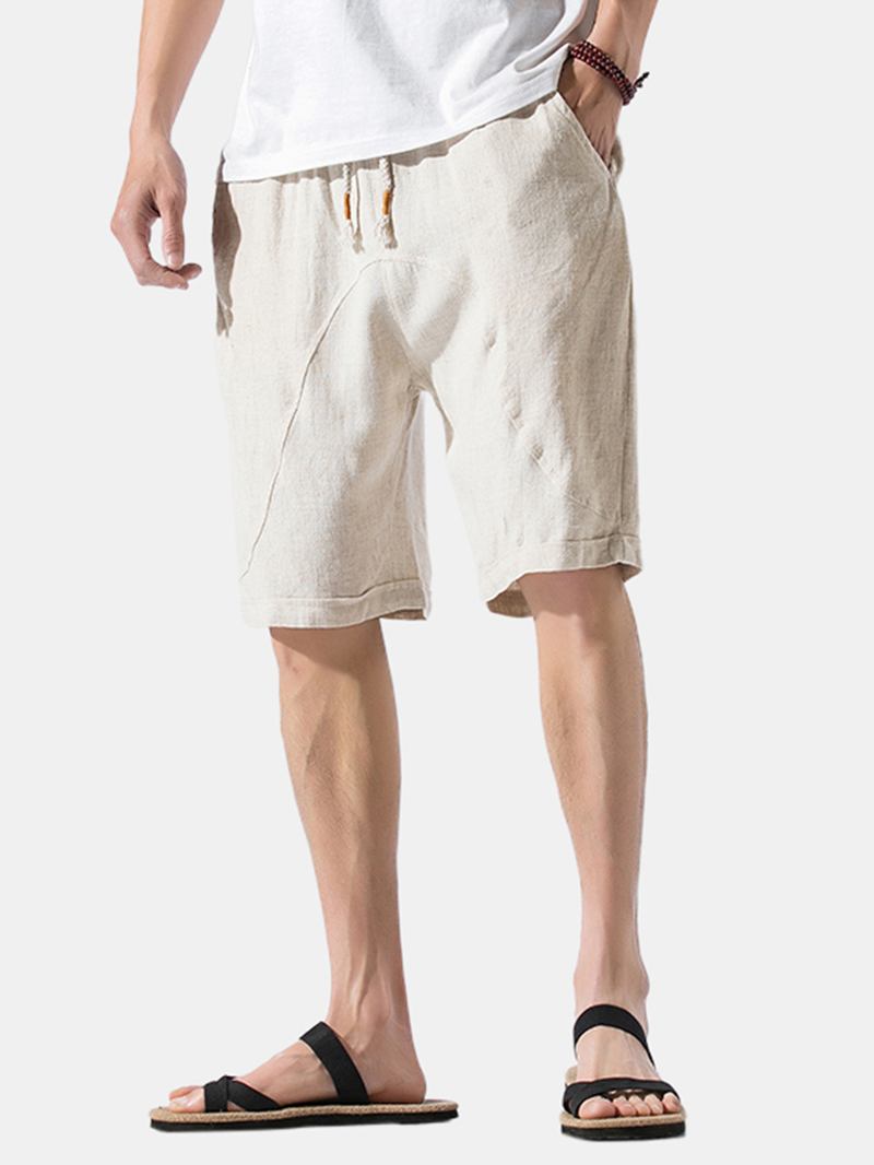 Herr Sommar Linne Elastisk Midja Lös Andas Casual Shorts