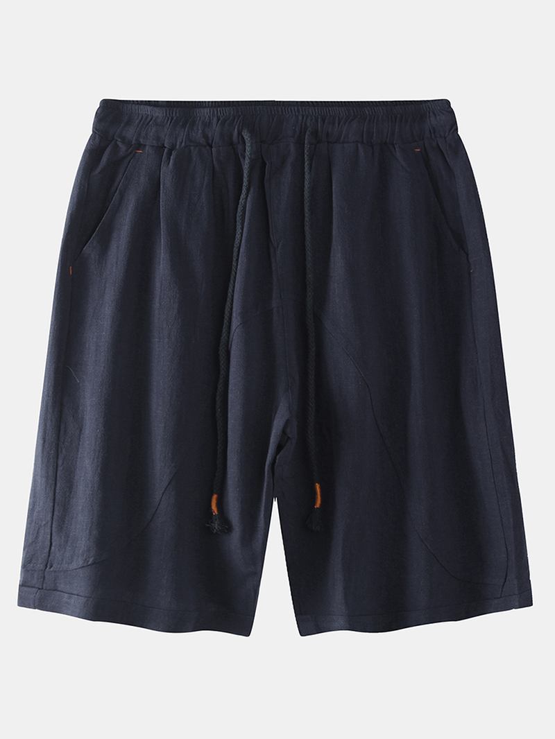 Herr Sommar Linne Elastisk Midja Lös Andas Casual Shorts