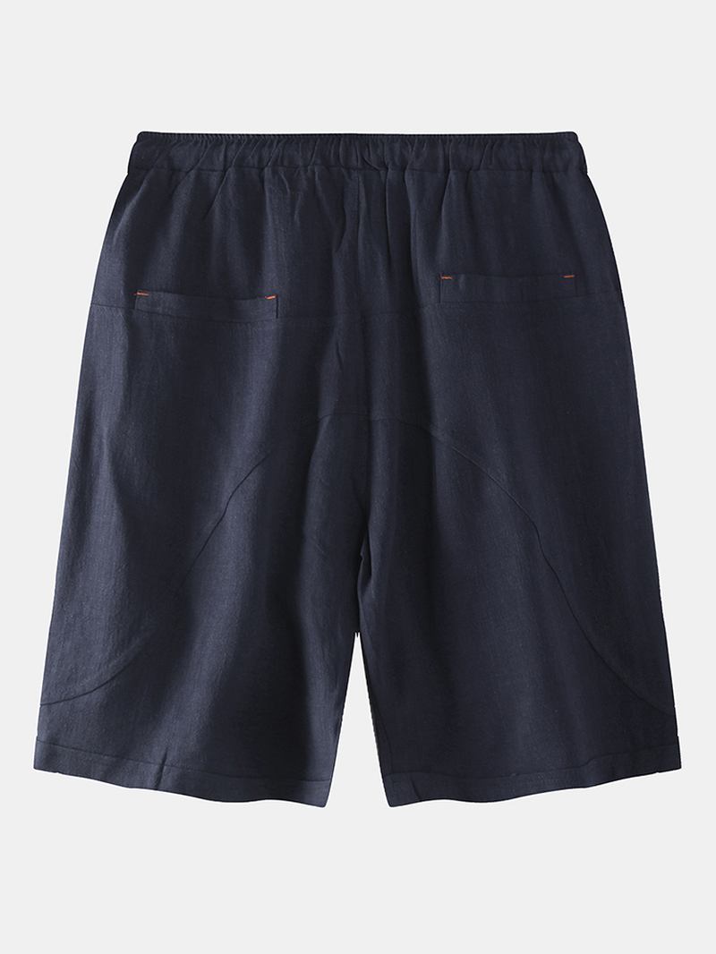 Herr Sommar Linne Elastisk Midja Lös Andas Casual Shorts