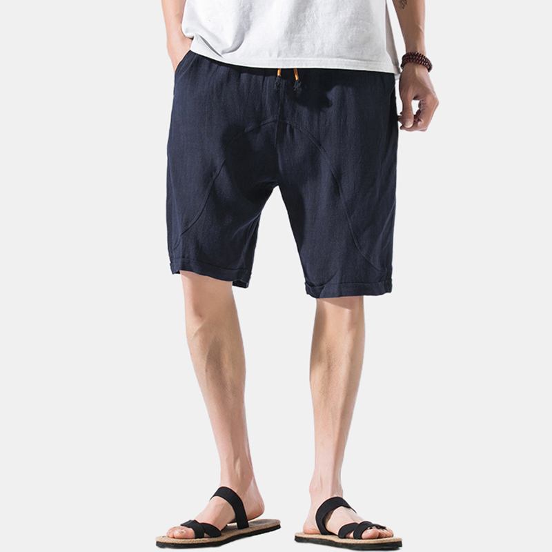 Herr Sommar Linne Elastisk Midja Lös Andas Casual Shorts