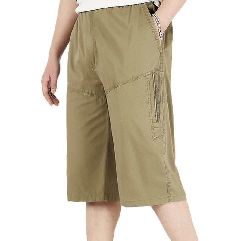 Herr Summer Plus Size Multi-pocket Enfärgad Loose Fit Casual Cotton Shorts