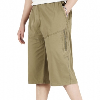 Herr Summer Plus Size Multi-pocket Enfärgad Loose Fit Casual Cotton Shorts