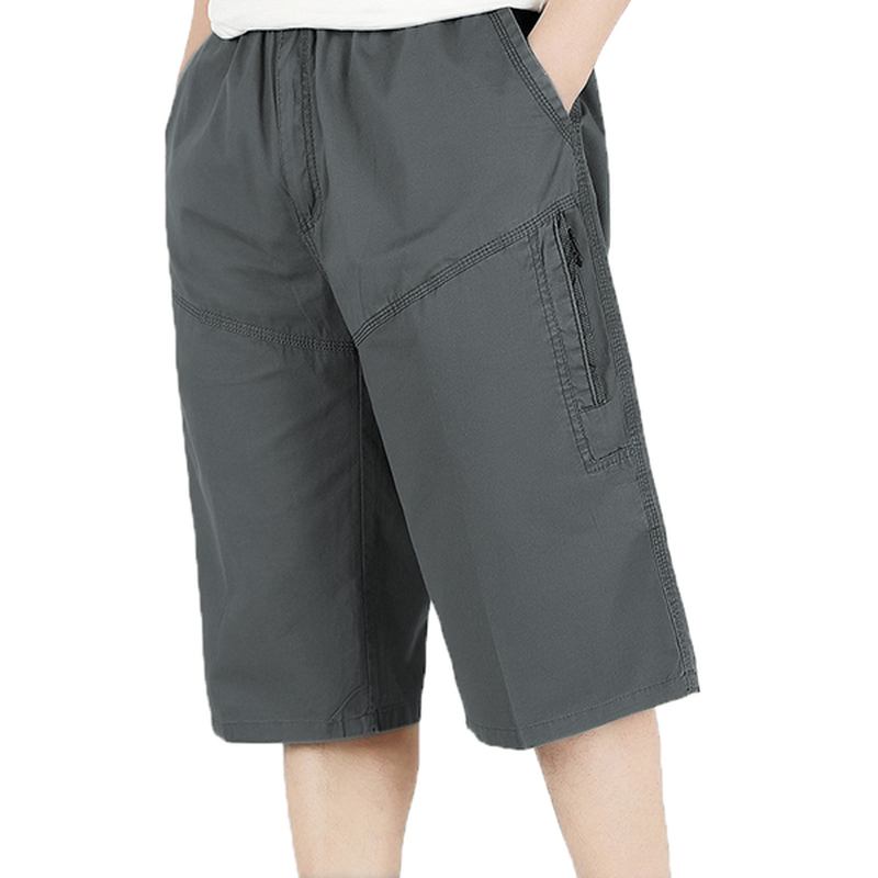 Herr Summer Plus Size Multi-pocket Enfärgad Loose Fit Casual Cotton Shorts