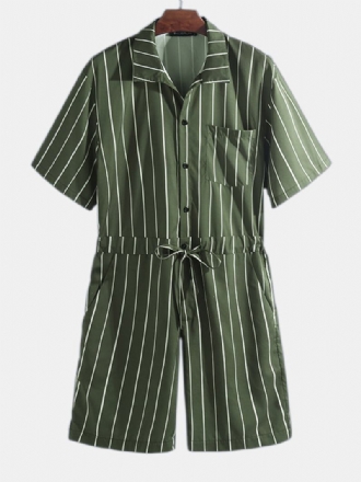 Herr Vintage Randiga Kläder Set Kortärmad Onesie Mode Jumpsuit