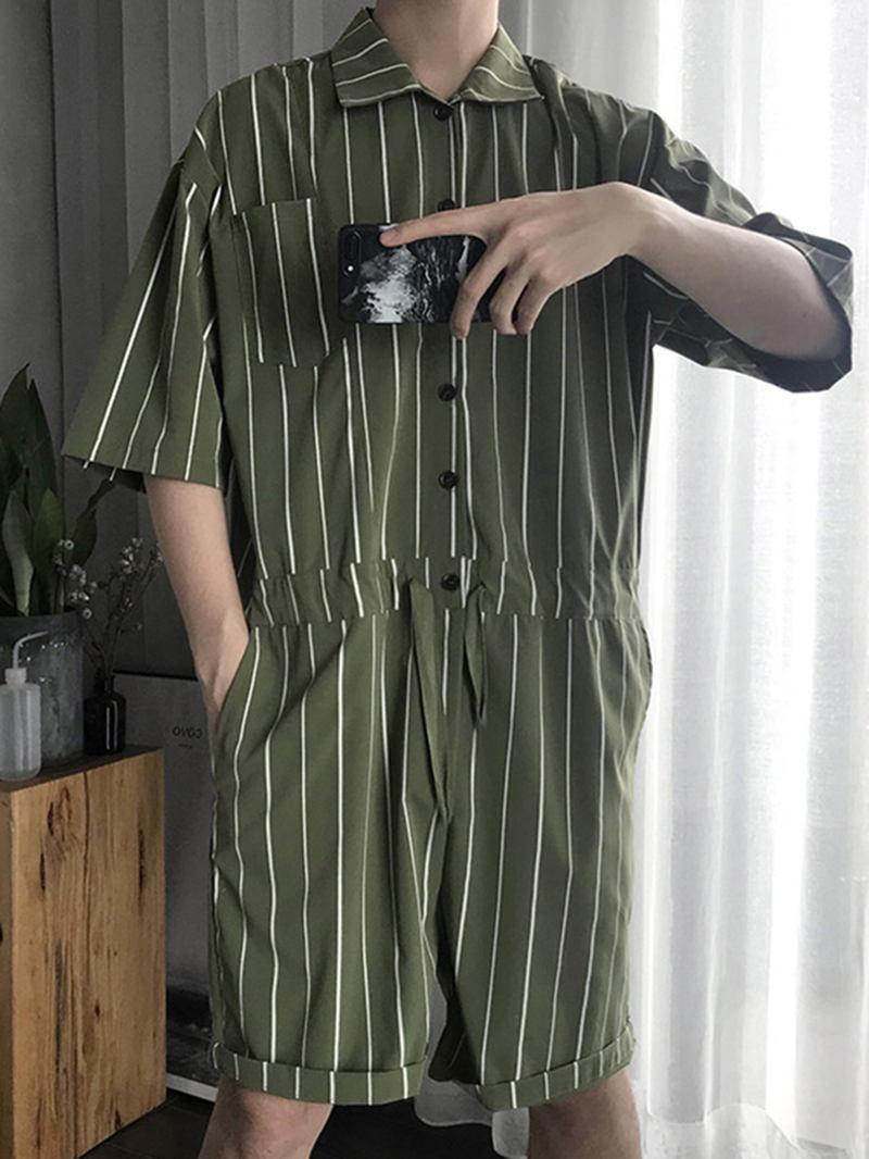 Herr Vintage Randiga Kläder Set Kortärmad Onesie Mode Jumpsuit