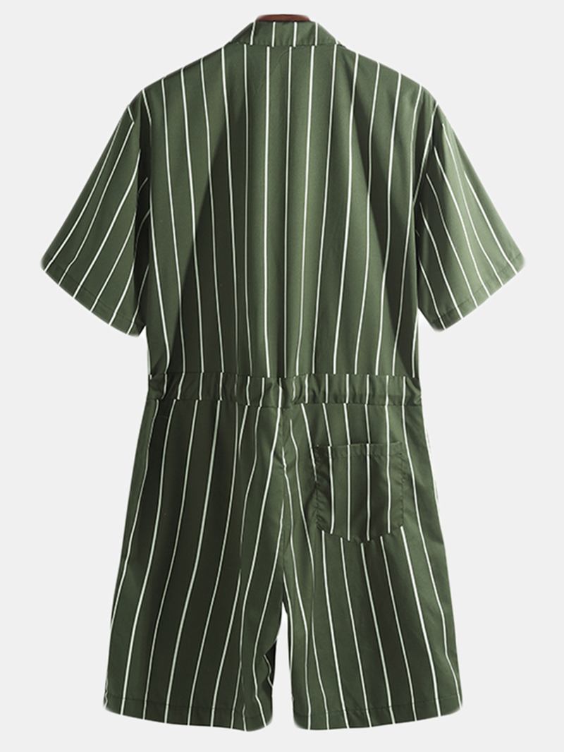 Herr Vintage Randiga Kläder Set Kortärmad Onesie Mode Jumpsuit