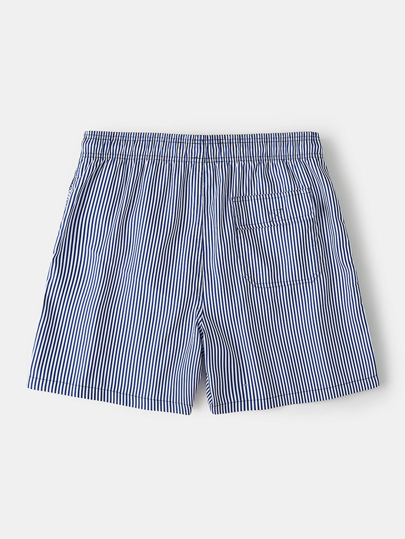 Lättviktsblårandiga Herrar Snabbtorkande Strandmesh-linje Casual Shorts Med Dragsko