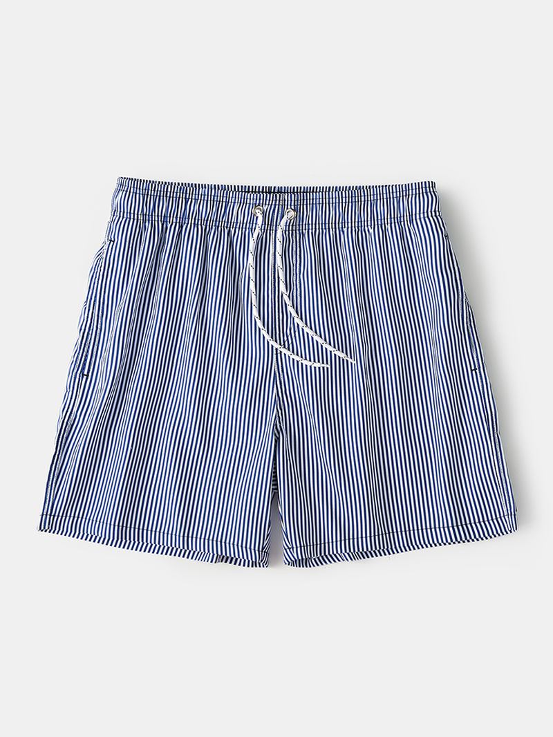 Lättviktsblårandiga Herrar Snabbtorkande Strandmesh-linje Casual Shorts Med Dragsko