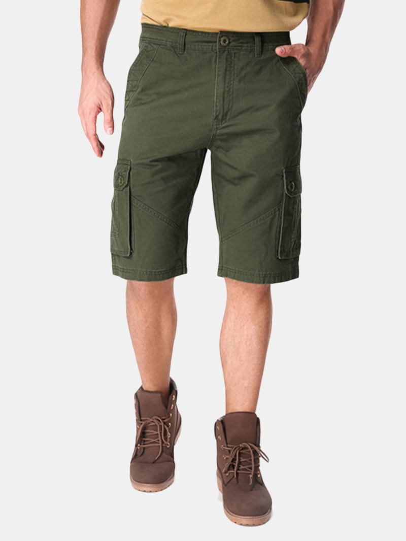 Män Casual Bomull Stora Fickor Loose Cargo Military Shorts