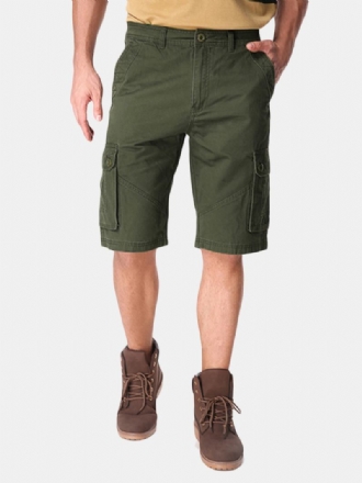 Män Casual Bomull Stora Fickor Loose Cargo Military Shorts