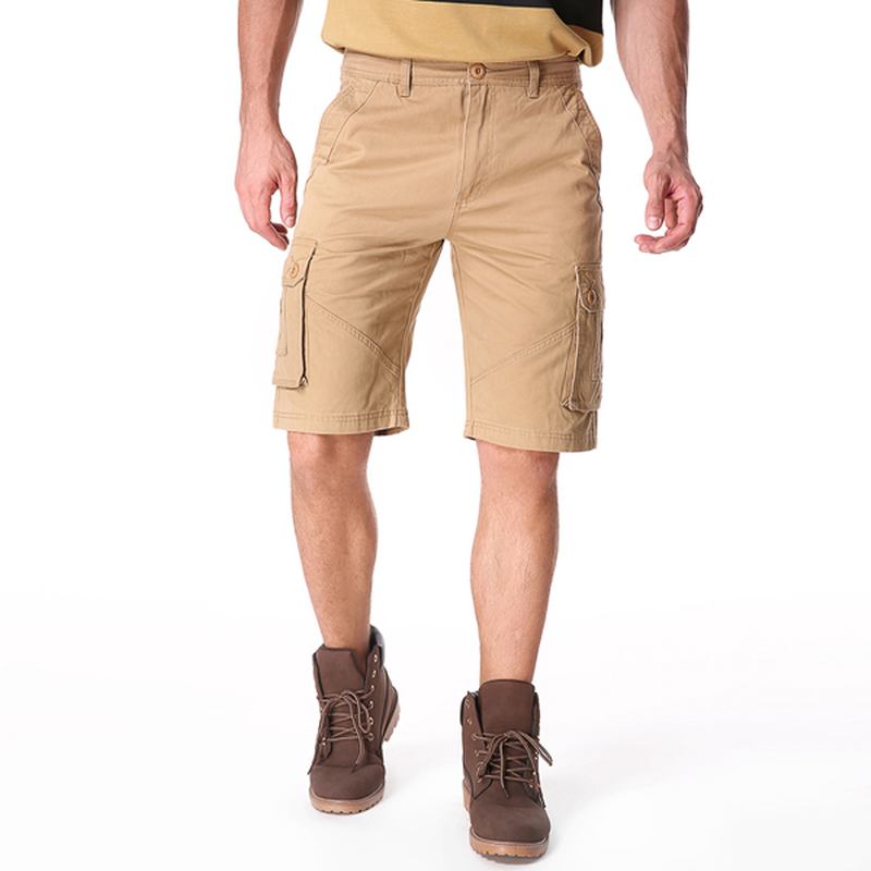 Män Casual Bomull Stora Fickor Loose Cargo Military Shorts