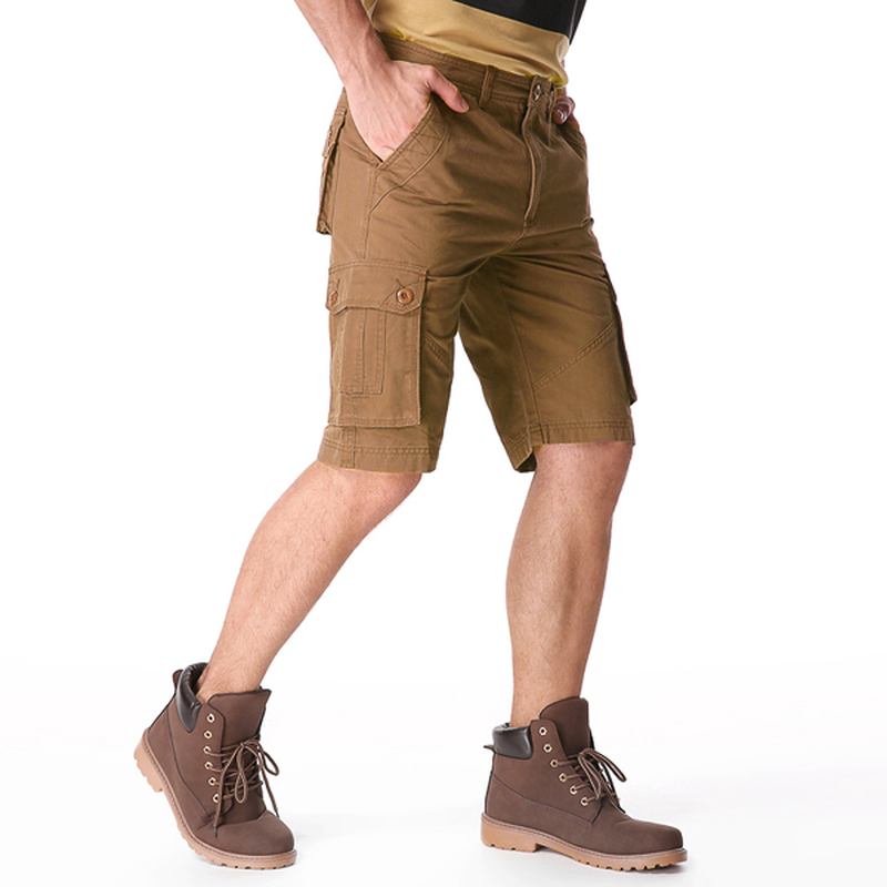 Män Casual Bomull Stora Fickor Loose Cargo Military Shorts