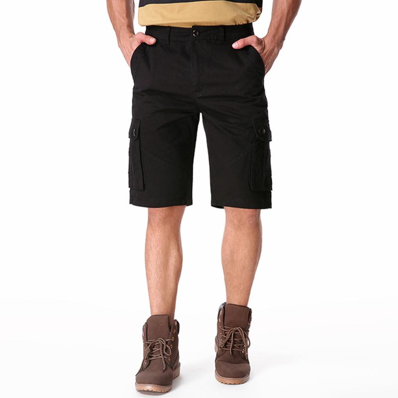 Män Casual Bomull Stora Fickor Loose Cargo Military Shorts