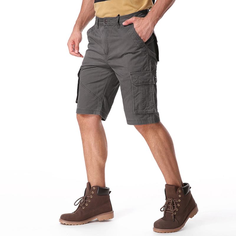 Män Casual Bomull Stora Fickor Loose Cargo Military Shorts