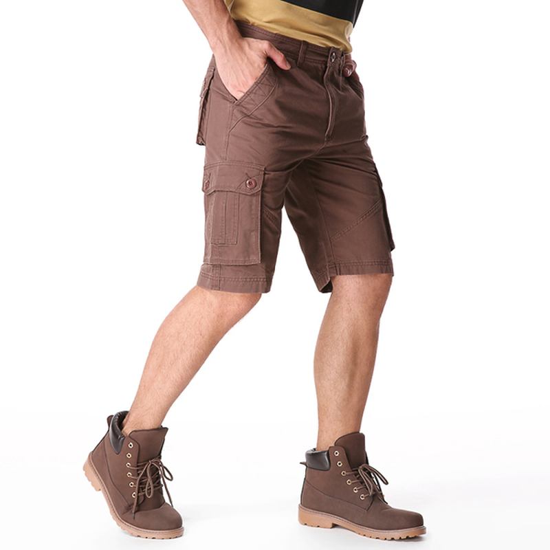 Män Casual Bomull Stora Fickor Loose Cargo Military Shorts