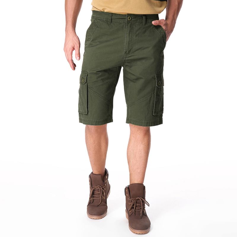 Män Casual Bomull Stora Fickor Loose Cargo Military Shorts