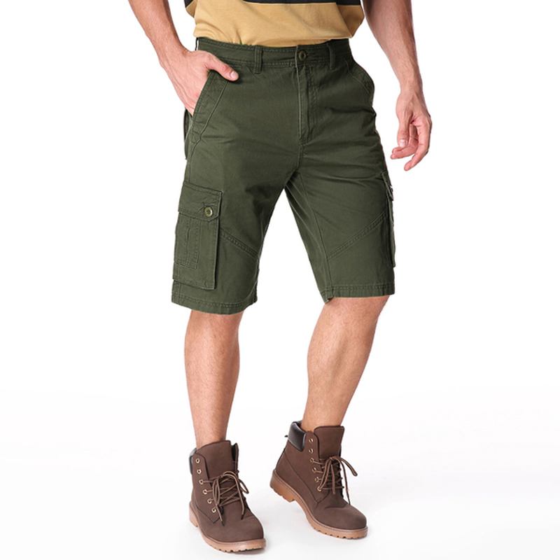 Män Casual Bomull Stora Fickor Loose Cargo Military Shorts