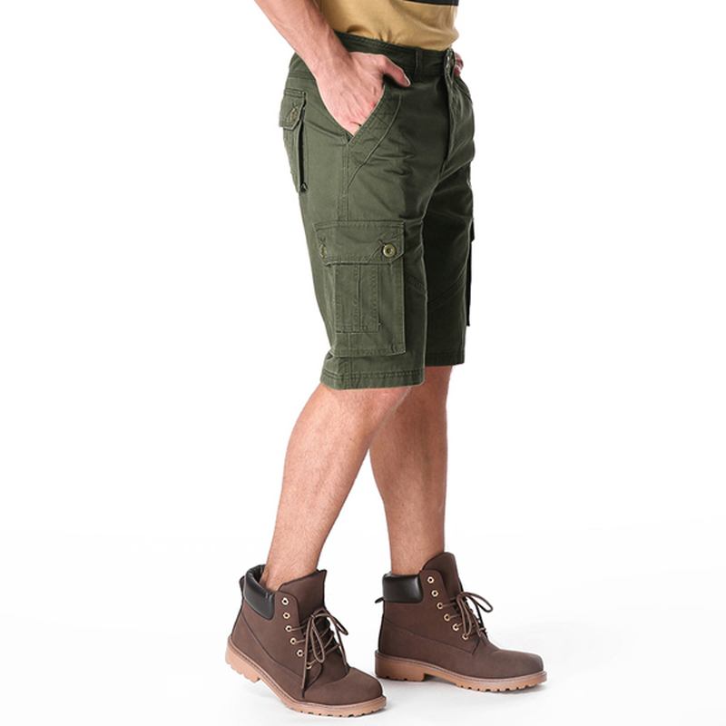 Män Casual Bomull Stora Fickor Loose Cargo Military Shorts