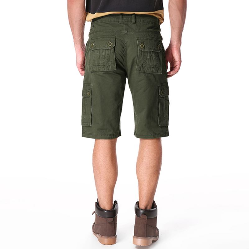 Män Casual Bomull Stora Fickor Loose Cargo Military Shorts