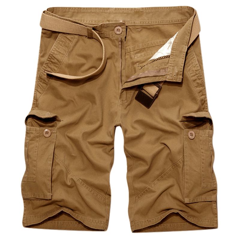 Män Casual Bomull Stora Fickor Loose Cargo Military Shorts