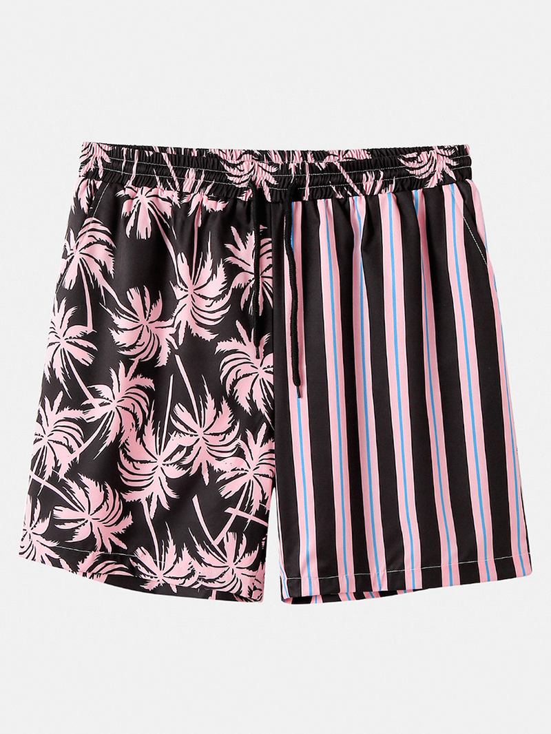 Män Coconut Tree Färgglada Stripe Blandade Med Tryck Casual Shorts